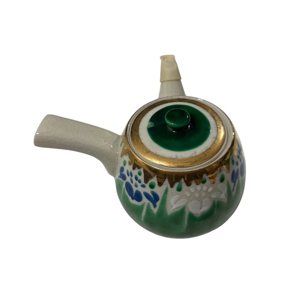 Vtg Kutani Tea Set of 7 Shobu Yunomi Yaki Gold Gilt Green Blue Tea Pot Cups Bowl - Picture 8 of 16